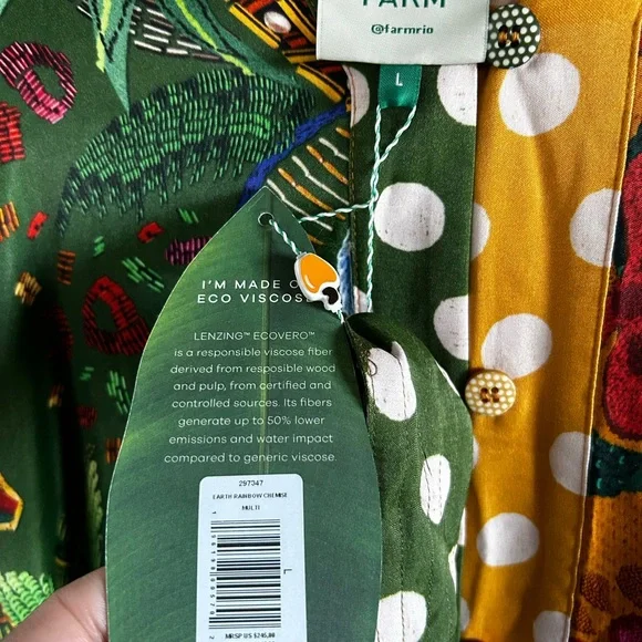 FARM RIO Earth Rainbow Long Sleeve Shirtdress Multicolor Size L - Picture 7 of 8